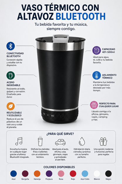 Vaso Térmico con Altavoz Bluetooth™